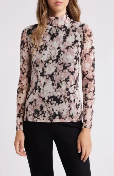 Anne Klein Abstract Floral Print Mesh Top In Pink Blush Multi