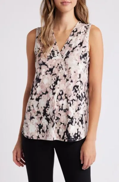 Anne Klein Abstract Print Triple Pleat Sleeveless Top In Pink Blush Multi