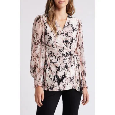 Anne Klein Abstract Print Wrap Top In Blush Multi