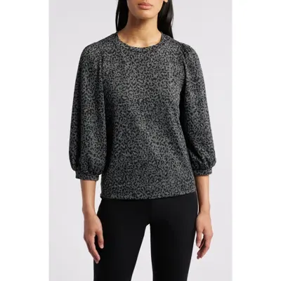 Anne Klein Animal Jacquard Top In Mid Heather Grey Multi