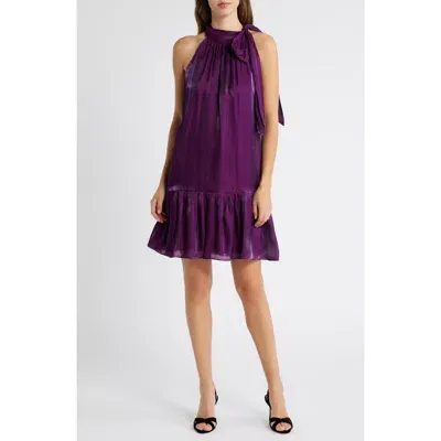 Anne Klein Bow Accent Tiered Dress In Purple Bloom (y25)