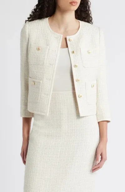 Anne Klein Button Tweed Jacket In Anne White Multi