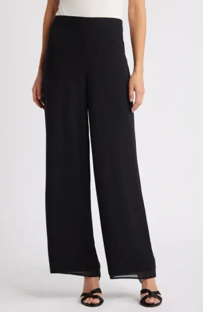 Anne Klein Chiffon Overlay Wide Leg Pants In Anne Black