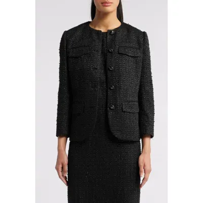 Anne Klein Collarless Tweed Blazer In Anne Black