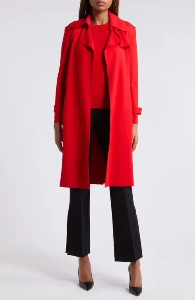 Anne Klein Collection Compression Long Trench Coat In Bright Crimson