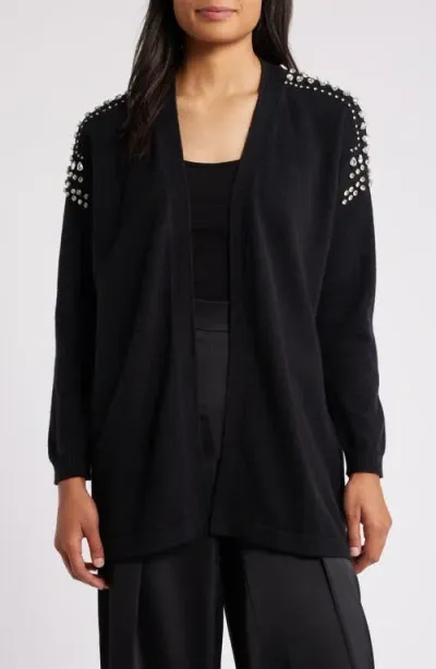 Anne Klein Crystal Embellished Cardigan In Anne Black