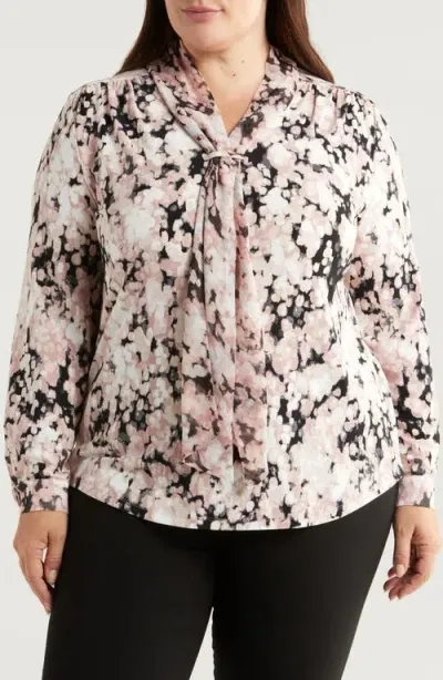 Anne Klein Dot Print Scarf Accent Top In Wistful Rose