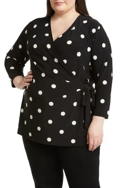 Anne Klein Dot Print Wrap Blouse In Anne Black