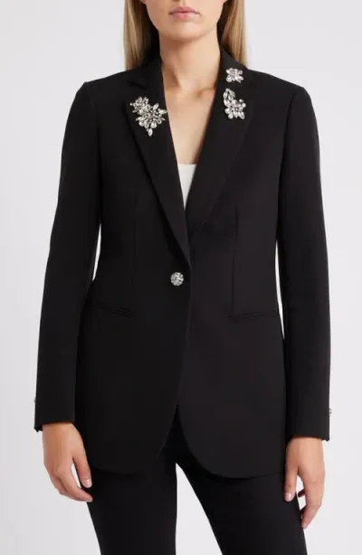 Anne Klein Embelished Stretch Knit Jacket In Anne Black