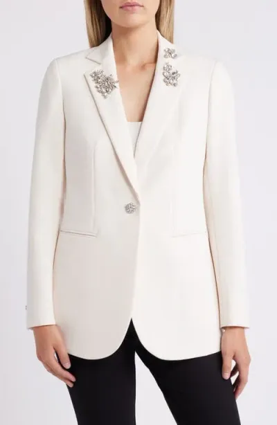 Anne Klein Embelished Stretch Knit Jacket In Anne White