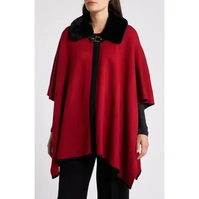 Anne Klein Faux Fur Collar Poncho In Titian Red/anne Black