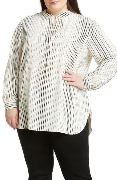 Anne Klein Gradient Dot Print Popover Blouse In Anne White/anne Black