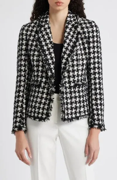 Anne Klein Houndstooth Fringe Trim Tweed Blazer<br> In Anne Black/anne White