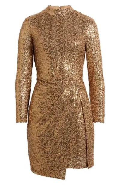 Anne Klein Long Sleeve Sequin Minidress In Gold