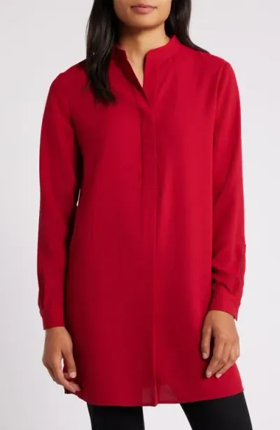 Anne Klein Long Sleeve Woven Tunic In Titian Red