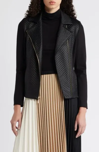 Anne Klein Metallic Quilted Moto Jacket In Anne Black