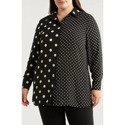 Anne Klein Mixed Polka Dot Button-up Shirt In Anne Black/anne White