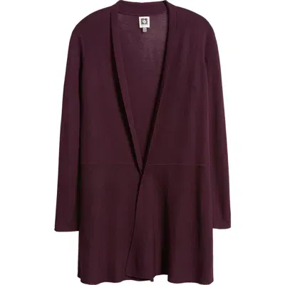 Anne Klein Monterey Peplum Cardigan In Deep Plum