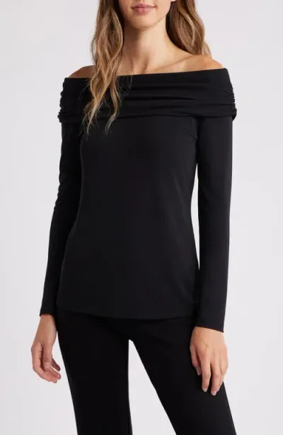 Anne Klein Off The Shoulder Long Sleeve Shirt In Anne Black