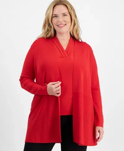 Anne Klein Plus Size Monterey Open-front Cardigan In Bright Crimson