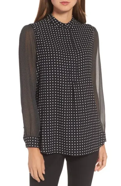 Anne Klein Polka Dot Chiffon Button-up Shirt In Black/white