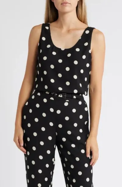 Anne Klein Polka Dot Scoop Neck Shell In Anne Black/anne White