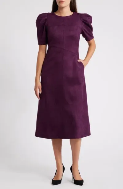 Anne Klein Puff Sleeve A-line Midi Dress In Purple