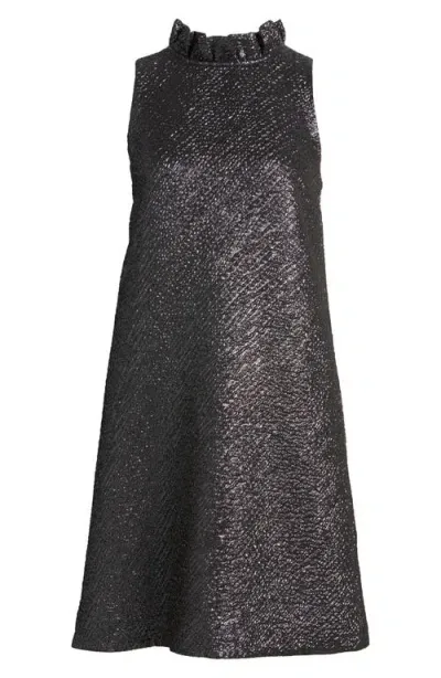 Anne Klein Ruffle Metallic Sleeveless A-line Dress In Gunmetal