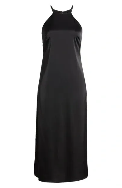 Anne Klein Satin Midi Slipdress In Anne Black