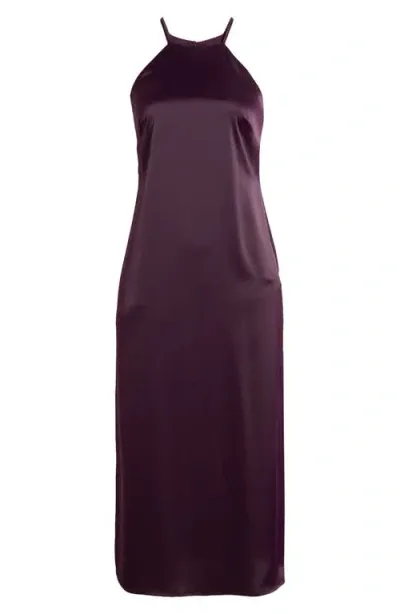 Anne Klein Satin Midi Slipdress In Deep Plum