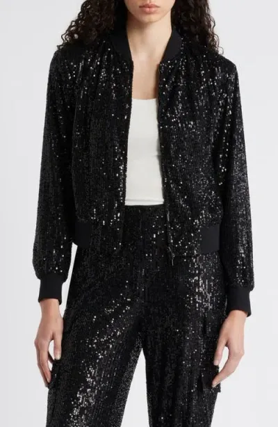 Anne Klein Sequin Bomber Jacket In Anne Black