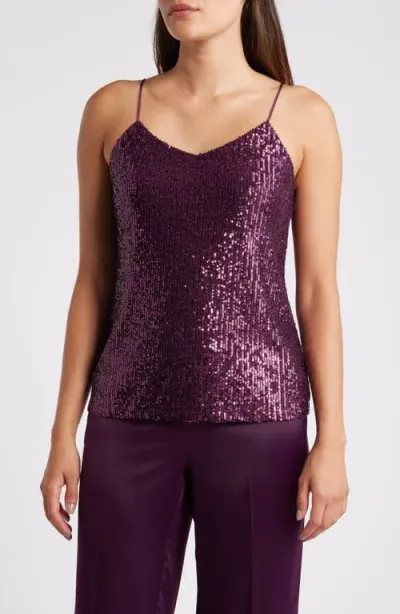 Anne Klein Sequin Camisole In Deep Plum