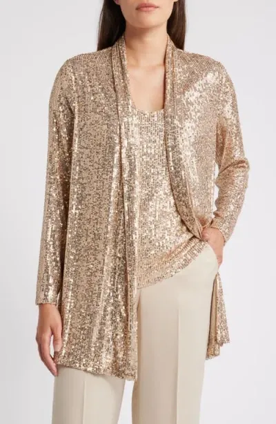 Anne Klein Sequin Draped Open Front Cardigan In Luxe Champ