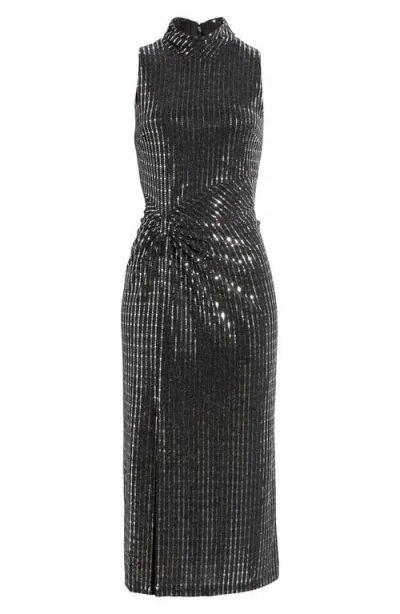 Anne Klein Sequin Mock Neck Sleeveless Dress In Anne Black/silver