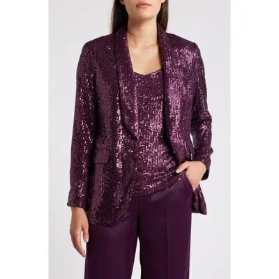 Anne Klein Sequin Shawl Collar Blazer In Deep Plum