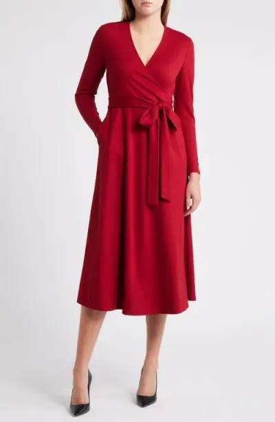 Anne Klein Serenity Long Sleeve Faux Wrap Dress In Titian Red