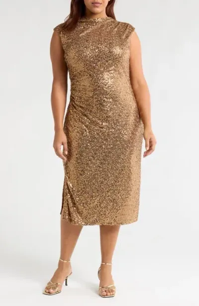 Anne Klein Sleeveless Sequin Sheath Dress In Gold