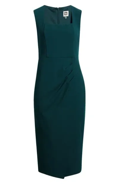 Anne Klein Square Neck Sleeveless Sheath Dress In Deep Evergreen