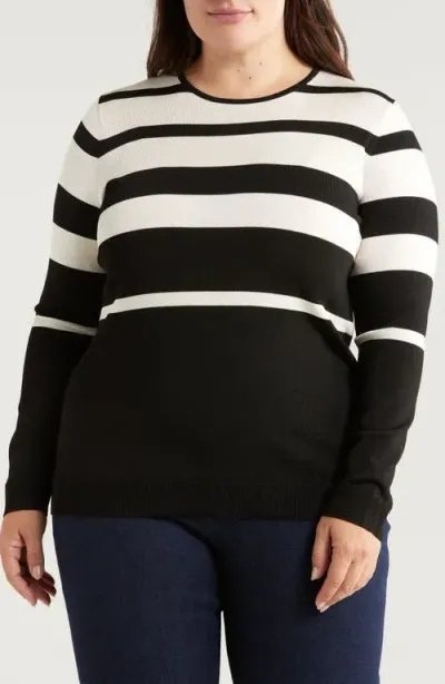 Anne Klein Stripe Crewneck Sweater In Anne Black Multi