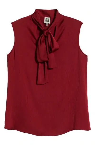 Anne Klein Textured Tie Neck Sleeveless Top In Titian Red