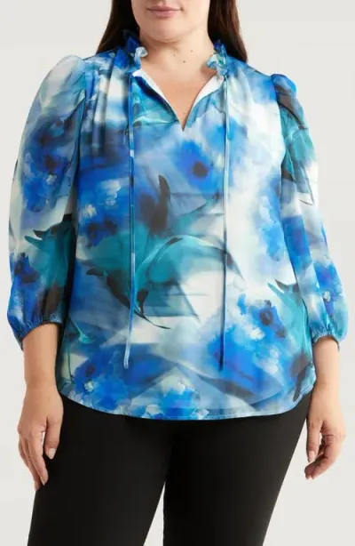 Anne Klein Tulla Abstract Floral Print Popover Top In Anne White