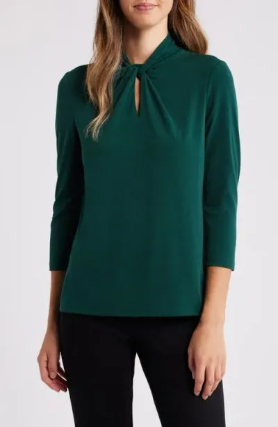 Anne Klein Twist Neck Keyhole Top In Pine Forest