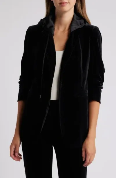 Anne Klein Velvet Jacket With Removable Hood Insert In Anne Black