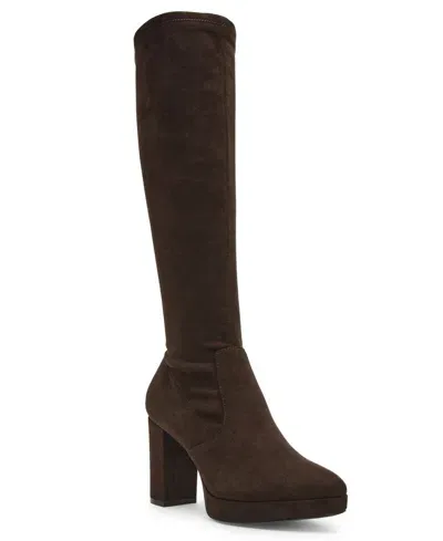 Anne Klein Women's Journey Platform Block Heel Knee High Dress Boots In Chocolate Ms