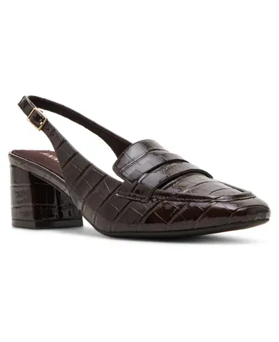 Anne Klein Women's Mona Croco Print Slingback Block Heel Pumps In Brown Croc