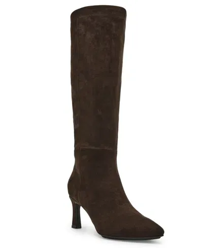 Anne Klein Women's Rene Pointy Toe Boots In Chocolate Microsuede