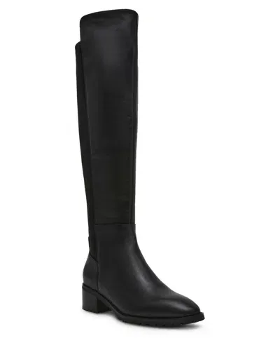 Anne Klein Women's Sable Genuine Leather Over The Knee High Boots In Black Leather