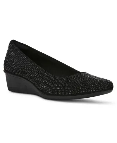 Anne Klein Women's Wisher Embellished Wedge Pumps In Black Crystal