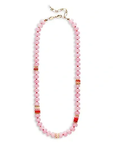 Anni Lu Barrel Mixed Bead Necklace, 15.74-18.11 In Pink