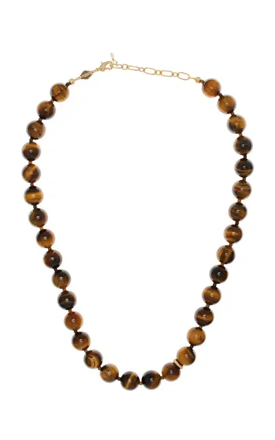 Anni Lu Eye Of The Tiger 18k Gold-plated Pearl And Tigers Eye Necklace In Brown